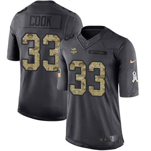 Nike Vikings #33 Dalvin Cook Black Youth Stitched NFL Limited 2016 Salute To Service Jersey